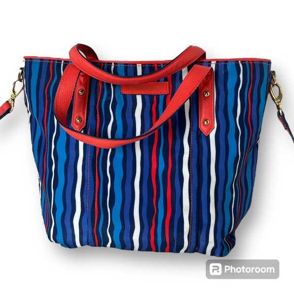 Vera Bradley Preppy Poly Crossbody Tote Bag Cobalt Stripe - Picture 1 of 16